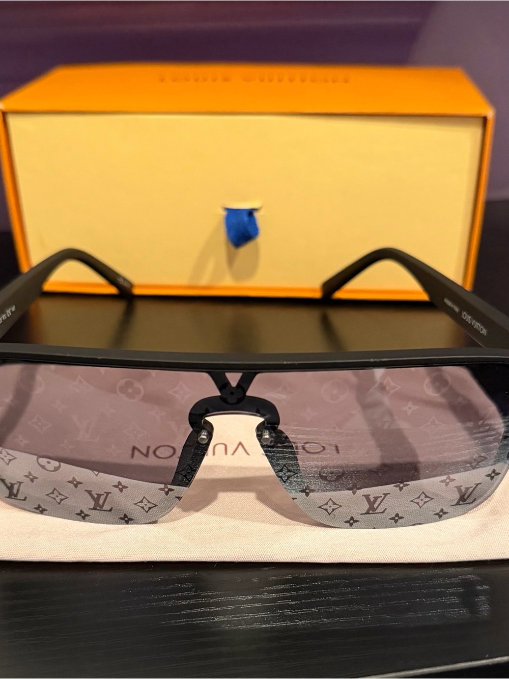 Louis Vuitton Men’s Black Frame Monogram Gradient Shield Sunglasses